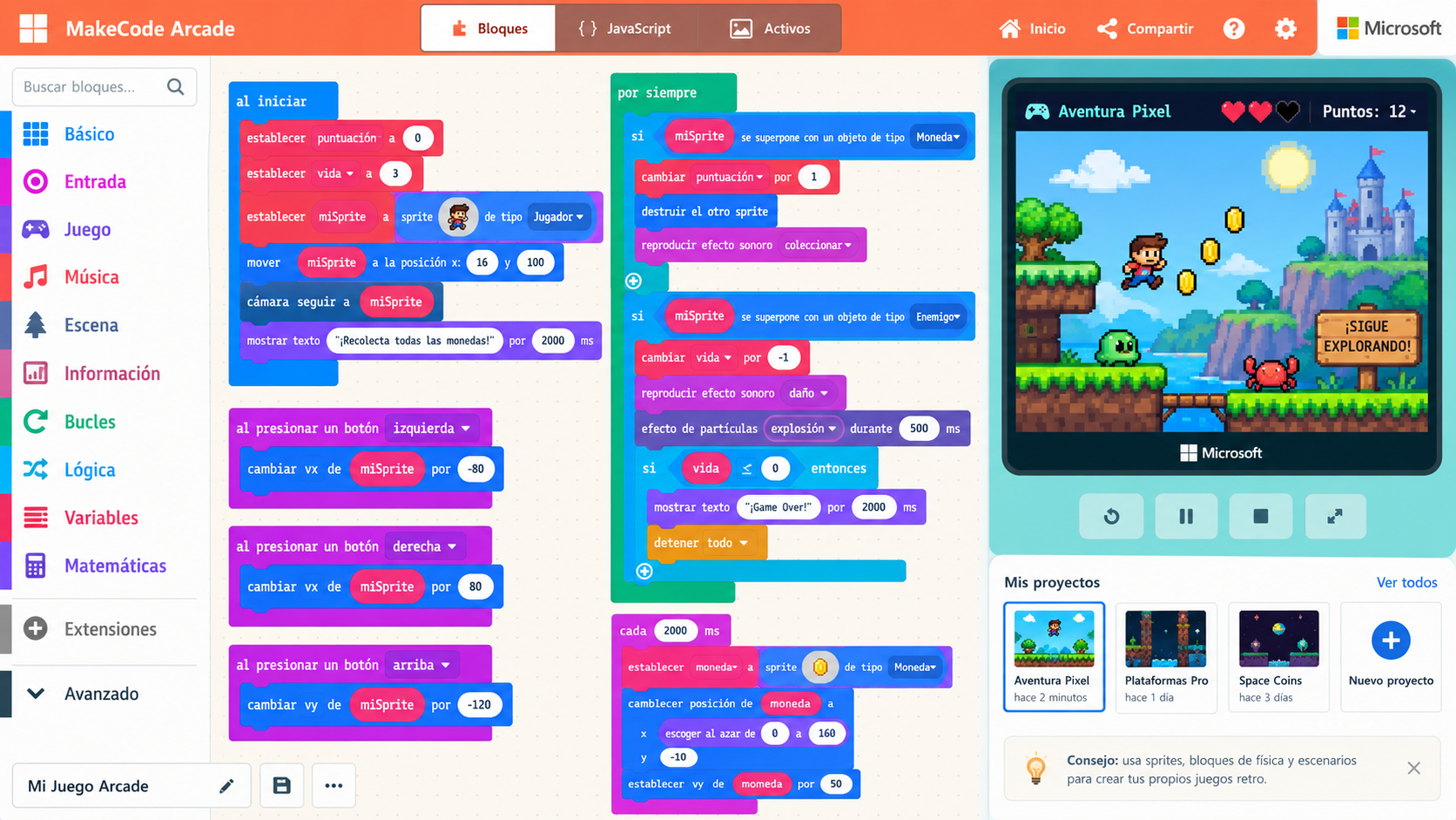 Programación de videojuegos con MakeCode Arcade